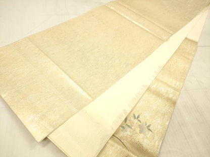 平和屋着物＊夏物　太鼓柄袋帯　流水草花文　金銀糸　正絹　逸品　DAAX8654cm
