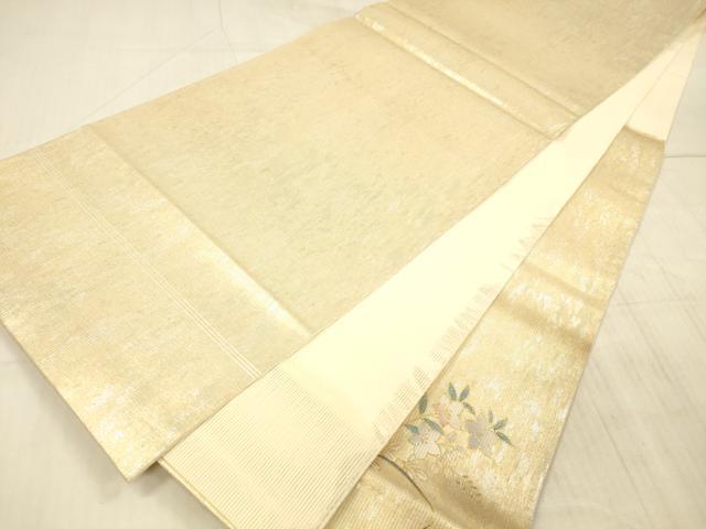 平和屋着物＊夏物　太鼓柄袋帯　流水草花文　金銀糸　正絹　逸品　DAAX8654cm