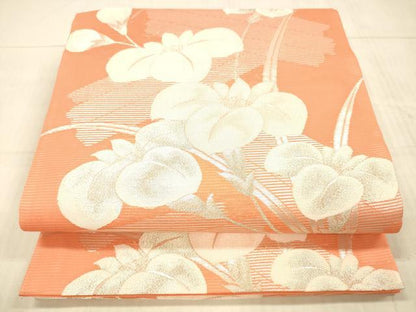 平和屋着物＊夏物 六通柄袋帯 草花文 銀糸 正絹 逸品 DAAX8655cm