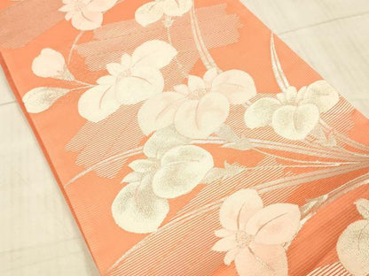 平和屋着物＊夏物 六通柄袋帯 草花文 銀糸 正絹 逸品 DAAX8655cm
