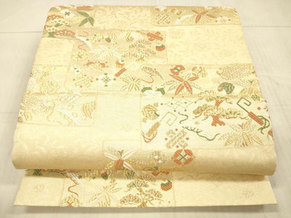 平和屋着物＊夏物 六通柄袋帯 唐織 宝尽くし草葉文 金糸 正絹 逸品 DAAX8657cm