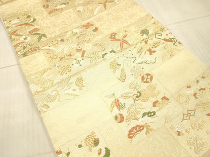 平和屋着物＊夏物 六通柄袋帯 唐織 宝尽くし草葉文 金糸 正絹 逸品 DAAX8657cm
