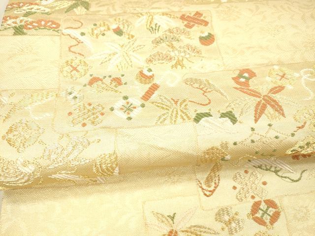 平和屋着物＊夏物 六通柄袋帯 唐織 宝尽くし草葉文 金糸 正絹 逸品 DAAX8657cm