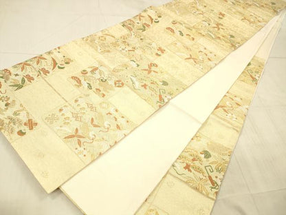 平和屋着物＊夏物 六通柄袋帯 唐織 宝尽くし草葉文 金糸 正絹 逸品 DAAX8657cm