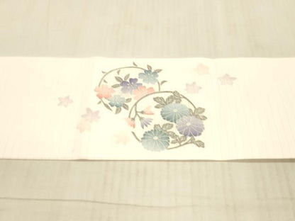 平和屋着物＊夏物　九寸名古屋帯　草花文　銀糸　DAAX8659cm