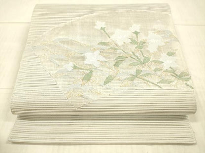 平和屋着物＊夏物 絽綴れ 八寸名古屋帯 地紙草花文 金糸 正絹 逸品 DAAX8660cm