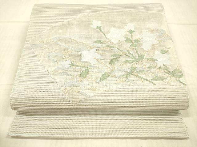 平和屋着物＊夏物 絽綴れ 八寸名古屋帯 地紙草花文 金糸 正絹 逸品 DAAX8660cm