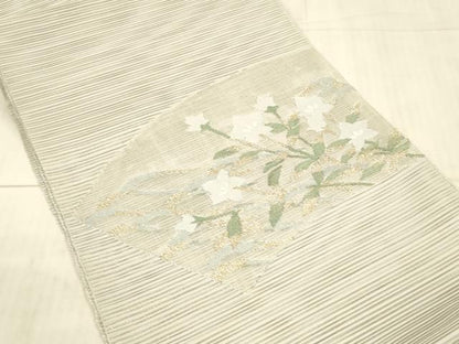 平和屋着物＊夏物 絽綴れ 八寸名古屋帯 地紙草花文 金糸 正絹 逸品 DAAX8660cm