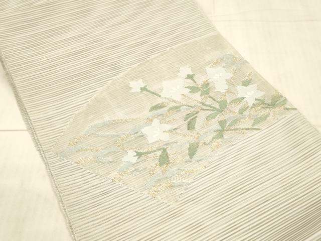 平和屋着物＊夏物 絽綴れ 八寸名古屋帯 地紙草花文 金糸 正絹 逸品 DAAX8660cm