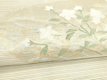 平和屋着物＊夏物 絽綴れ 八寸名古屋帯 地紙草花文 金糸 正絹 逸品 DAAX8660cm