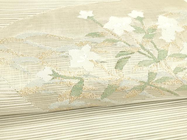 平和屋着物＊夏物 絽綴れ 八寸名古屋帯 地紙草花文 金糸 正絹 逸品 DAAX8660cm