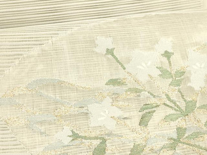 平和屋着物＊夏物 絽綴れ 八寸名古屋帯 地紙草花文 金糸 正絹 逸品 DAAX8660cm