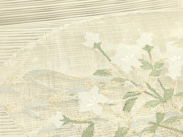 平和屋着物＊夏物 絽綴れ 八寸名古屋帯 地紙草花文 金糸 正絹 逸品 DAAX8660cm