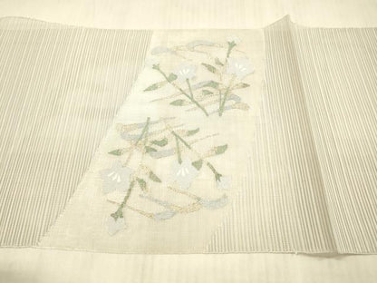 平和屋着物＊夏物 絽綴れ 八寸名古屋帯 地紙草花文 金糸 正絹 逸品 DAAX8660cm