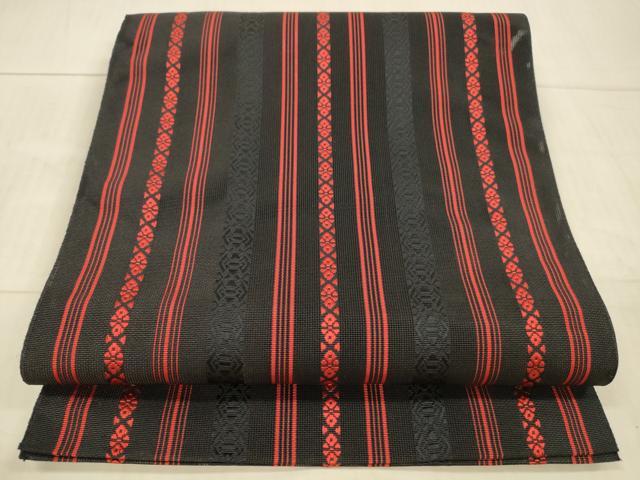 平和屋着物＊夏物 本場筑前博多織 八寸名古屋帯 紗献上 黒地 正絹 逸品 DAAX8661cm
