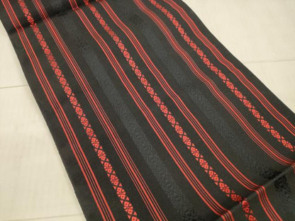 平和屋着物＊夏物 本場筑前博多織 八寸名古屋帯 紗献上 黒地 正絹 逸品 DAAX8661cm