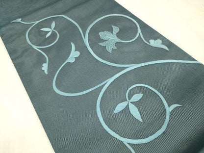 平和屋着物＊夏物 九寸名古屋帯 総刺繍 唐草文 正絹 逸品 DAAX8667cm