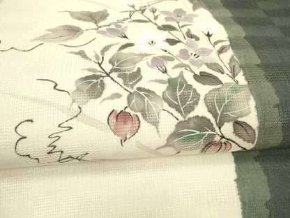 平和屋着物＊夏物 九寸名古屋帯 手描き 蔦の葉花文 正絹 逸品 DAAX8668cm