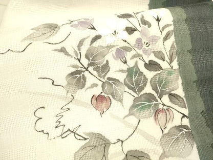 平和屋着物＊夏物 九寸名古屋帯 手描き 蔦の葉花文 正絹 逸品 DAAX8668cm