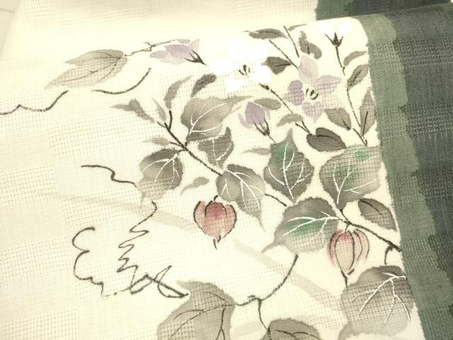 平和屋着物＊夏物 九寸名古屋帯 手描き 蔦の葉花文 正絹 逸品 DAAX8668cm