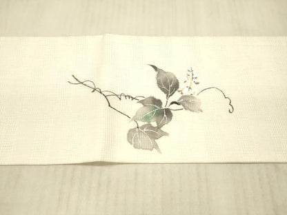 平和屋着物＊夏物 九寸名古屋帯 手描き 蔦の葉花文 正絹 逸品 DAAX8668cm