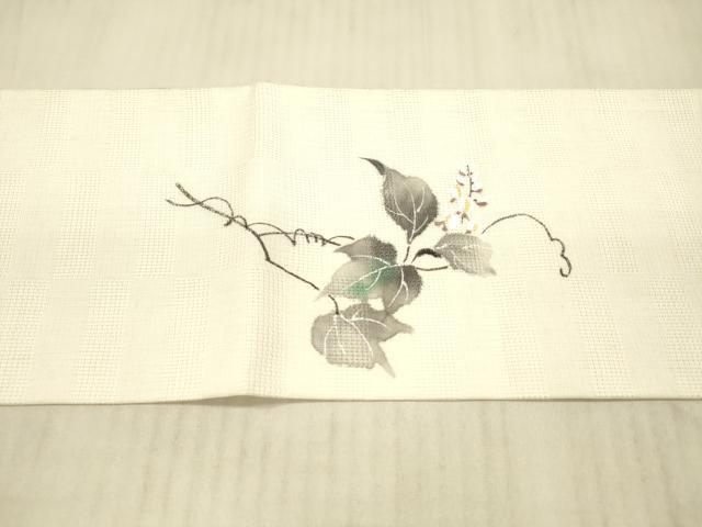 平和屋着物＊夏物 九寸名古屋帯 手描き 蔦の葉花文 正絹 逸品 DAAX8668cm
