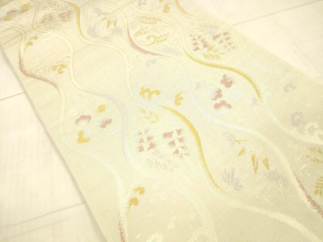 平和屋着物▽スリーシーズン 春夏秋 両面 六通柄袋帯 流水藤花房 舞花文 金銀糸 正絹 逸品 DAAX8675cm