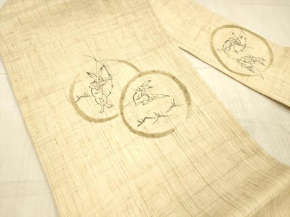 平和屋着物＊夏物 九寸名古屋帯 手描き 鳥獣戯画 麻 逸品 DAAX8677cm