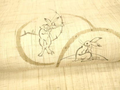 平和屋着物＊夏物 九寸名古屋帯 手描き 鳥獣戯画 麻 逸品 DAAX8677cm