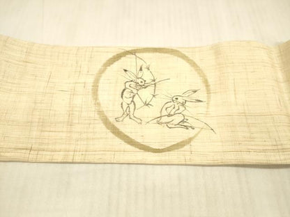 平和屋着物＊夏物 九寸名古屋帯 手描き 鳥獣戯画 麻 逸品 DAAX8677cm