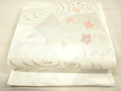 平和屋着物＊夏物 六通柄袋帯 流水草花文 銀糸 DAAX8679cm