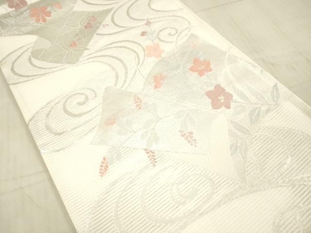 平和屋着物＊夏物 六通柄袋帯 流水草花文 銀糸 DAAX8679cm