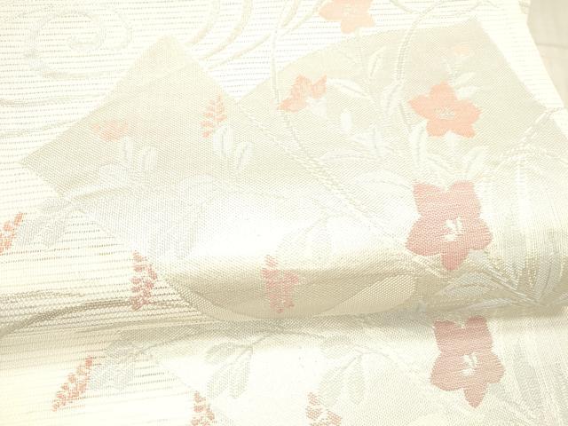 平和屋着物＊夏物 六通柄袋帯 流水草花文 銀糸 DAAX8679cm