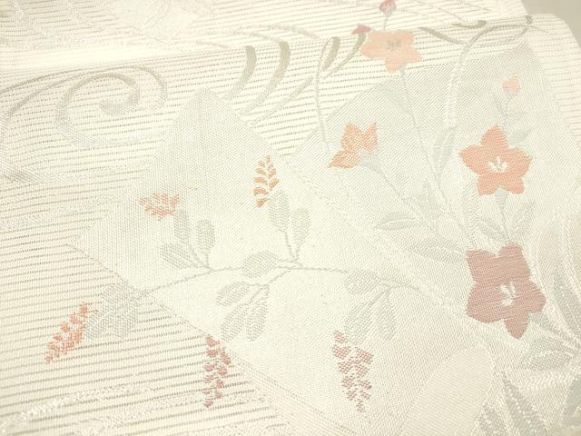 平和屋着物＊夏物 六通柄袋帯 流水草花文 銀糸 DAAX8679cm