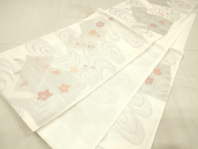 平和屋着物＊夏物 六通柄袋帯 流水草花文 銀糸 DAAX8679cm