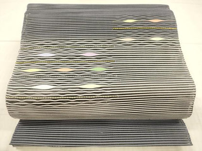 平和屋着物＊夏物 絽綴れ 八寸名古屋帯 よろけ縞 金糸 正絹 逸品 DAAX8680cm