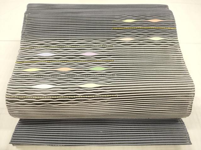平和屋着物＊夏物 絽綴れ 八寸名古屋帯 よろけ縞 金糸 正絹 逸品 DAAX8680cm