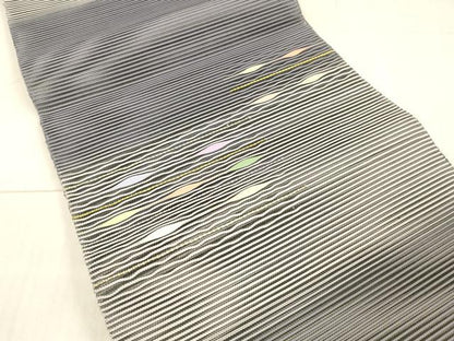 平和屋着物＊夏物 絽綴れ 八寸名古屋帯 よろけ縞 金糸 正絹 逸品 DAAX8680cm