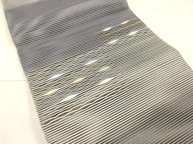 平和屋着物＊夏物 絽綴れ 八寸名古屋帯 よろけ縞 金糸 正絹 逸品 DAAX8680cm