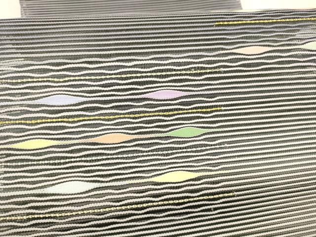 平和屋着物＊夏物 絽綴れ 八寸名古屋帯 よろけ縞 金糸 正絹 逸品 DAAX8680cm