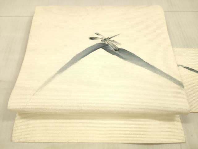 平和屋着物＊夏物 九寸名古屋帯 作家物 手描き 蜻蛉草葉文 正絹 逸品 DAAX8681cm