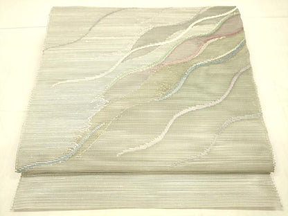 平和屋着物＊夏物 八寸名古屋帯 流水文 銀糸 正絹 逸品 DAAX8684cm