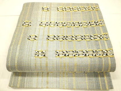 平和屋着物▽スリーシーズン 春夏秋 太鼓柄袋帯 横段文 金糸 正絹 逸品 DAAX8707cm