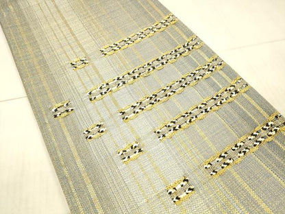 平和屋着物▽スリーシーズン 春夏秋 太鼓柄袋帯 横段文 金糸 正絹 逸品 DAAX8707cm
