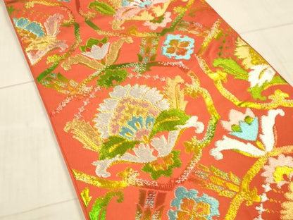 平和屋着物●六通柄　本袋帯　七宝華文様　金銀糸　正絹　逸品　DAAX8717cm