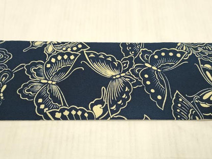 平和屋着物●全通柄九寸名古屋帯　型染　舞蝶文　鬼しぼ縮緬　正絹　逸品　DAAX8721cm