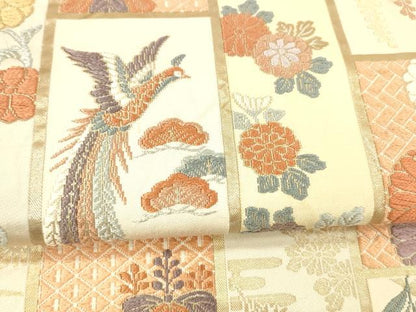 平和屋着物●六通柄袋帯　唐織　鳳凰草花文　金糸　正絹　逸品　DAAX8724cm