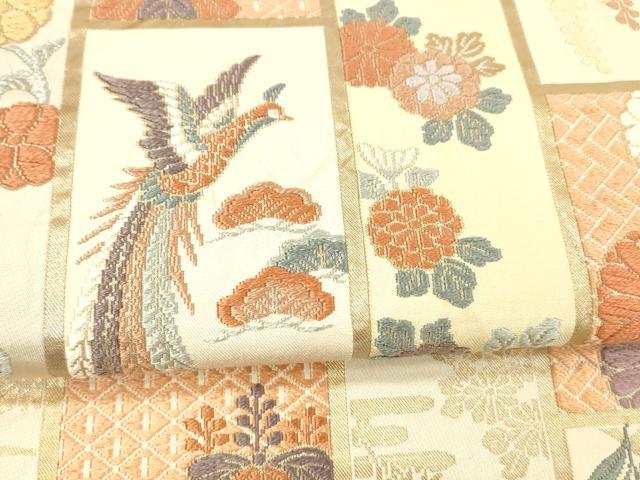 平和屋着物●六通柄袋帯　唐織　鳳凰草花文　金糸　正絹　逸品　DAAX8724cm