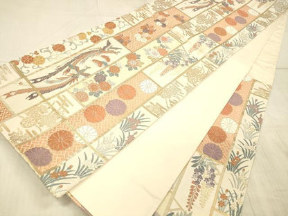 平和屋着物●六通柄袋帯　唐織　鳳凰草花文　金糸　正絹　逸品　DAAX8724cm