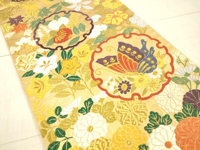 平和屋着物●六通柄袋帯　唐織　雪輪花寄文　金糸　正絹　逸品　DAAX8725cm